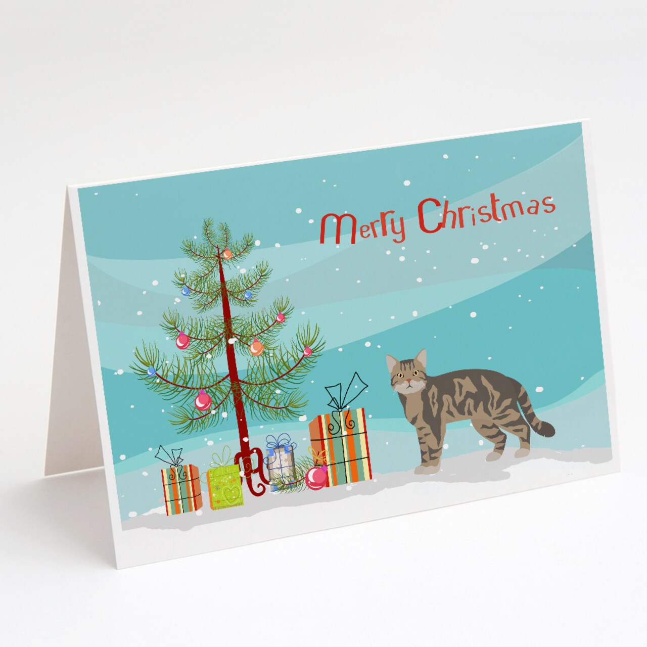 Caroline&#x27;s Treasures American Wirehair #1 Cat Merry Christmas Greeting Cards and Envelopes Pack of 8